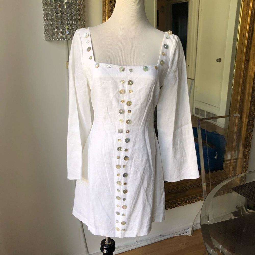 Staud CHIARA linen blend Elegant White long sleeve mini dress size small